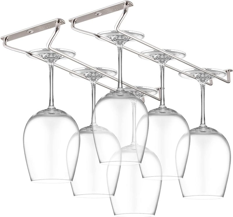 CUKE2BEET 11.8 Inch Stainless Steel Wine Glasses Rack Under Cabinet Stemware Rack, Wine Glass Hanger Rack Wire Wine Glass Holder Storage Hanger for Cabinet Kitchen Bar (2) - Image 1